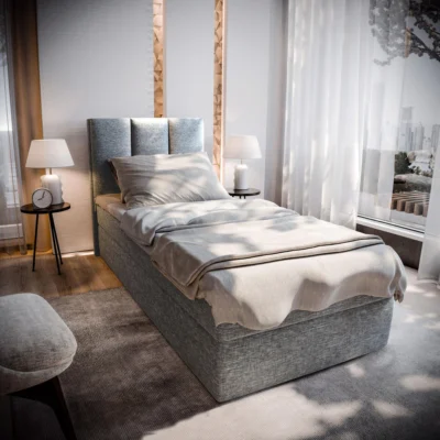 MASSENO Boxspringbett MERIL 90 in Hellgrau, Liegefläche 90x200 cm – mit Bettkasten